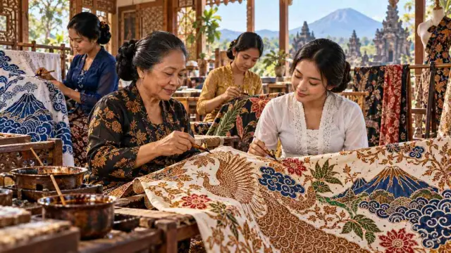 Sejumlah perajin Jawa Timur mencanting kain bermotif beragam di sebuah lokakarya