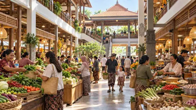 Pedagang melayani pembeli di pasar dua lantai bernuansa heritage di Banyuwangi