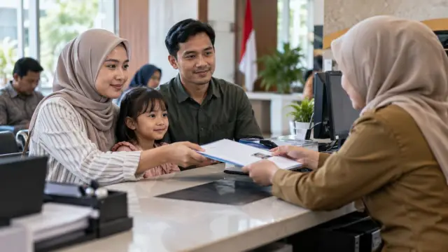 Ilustrasi realistis editorial mengenai layanan Kartu Identitas Anak di Banyuwangi, tanpa teks atau logo.