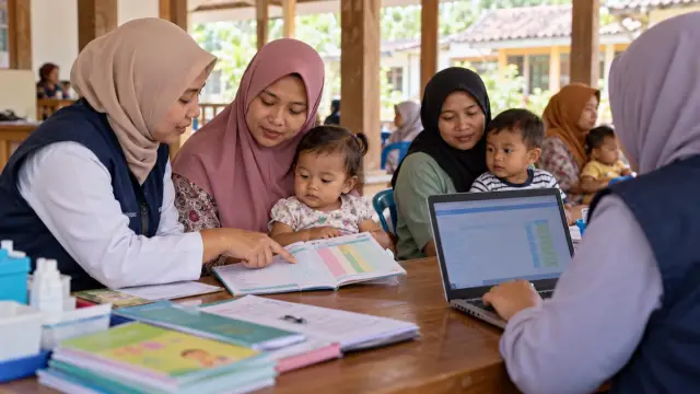 Kegiatan pertemuan rutin PKK dan DWP membahas imunisasi anak di Kalisat