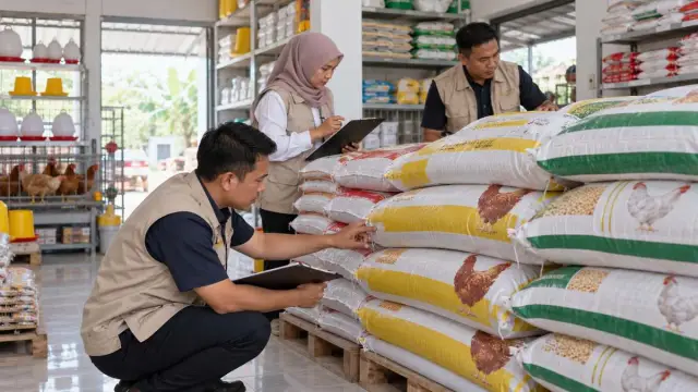 Petugas DKPPP memeriksa gudang penyimpanan pakan ternak di salah satu toko Jember