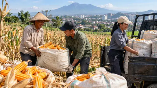 Ilustrasi panen jagung di Cemorokandang Malang