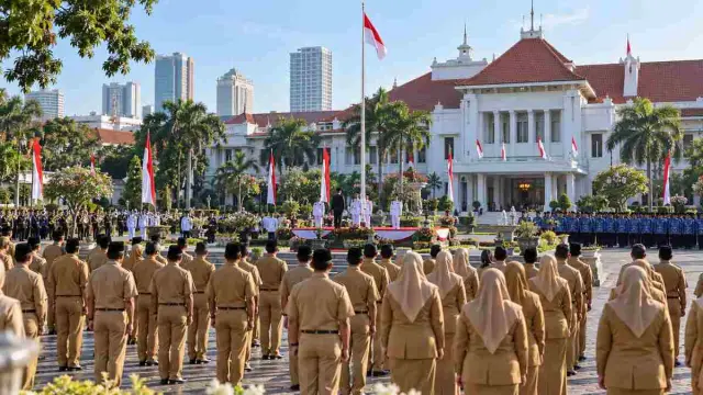 Ilustrasi upacara resmi peringatan hari jadi provinsi di halaman balai kota