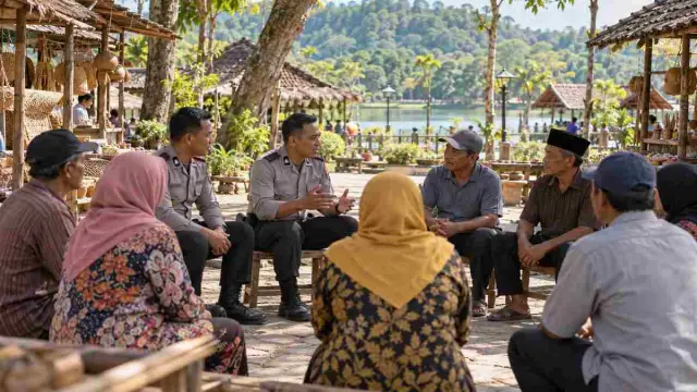 Ilustrasi diskusi warga dan petugas di pasar wisata Tawun