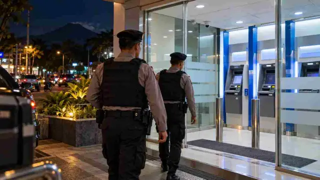 Ilustrasi patroli malam hari di area mesin ATM