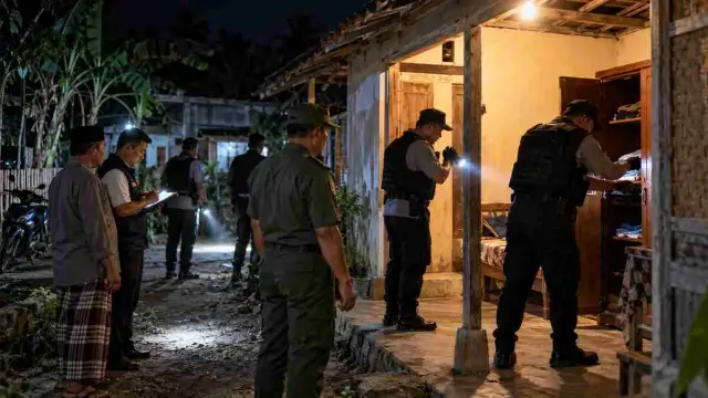 Ilustrasi operasi gabungan di desa pada malam hari