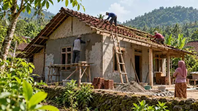 Ilustrasi perbaikan rumah sederhana dengan bantuan lembaga zakat