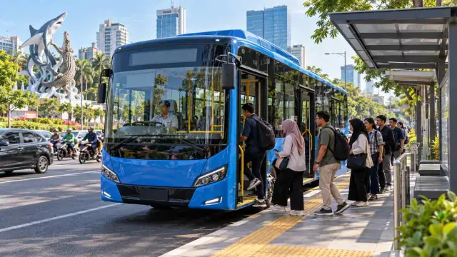 Ilustrasi bus angkutan umum di jalan perkotaan