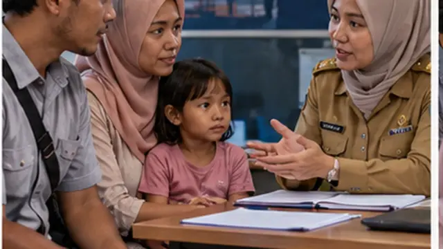 Ilustrasi editorial realistis untuk topik pengesahan raperda perlindungan pekerja migran di Kabupaten Banyuwangi, tanpa teks dan logo.